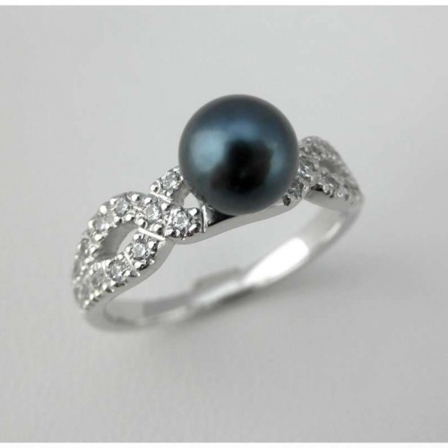 Prsten z bílého zlata s černou perlou 5