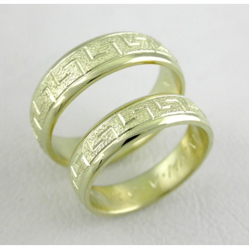 Snubní prsteny ze žlutého zlata s řeckým motivem